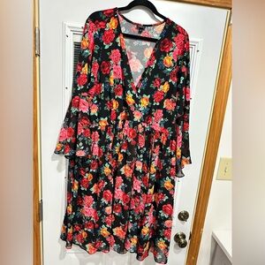 Torrid Black Floral Long Sleeve Dress
